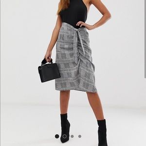 Misguided wrap midi skirt in gray check